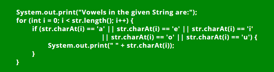 Java program to print vowels in a String