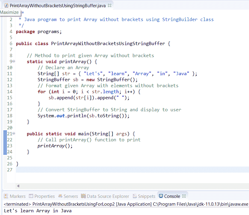 Print Array without brackets in Java